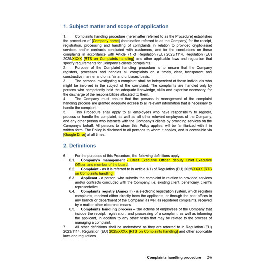 Complaints handling procedure Complaints handling procedure