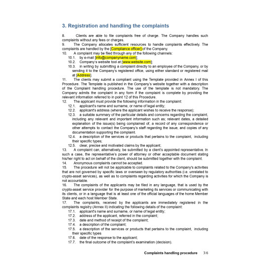 Complaints handling procedure Complaints handling procedure